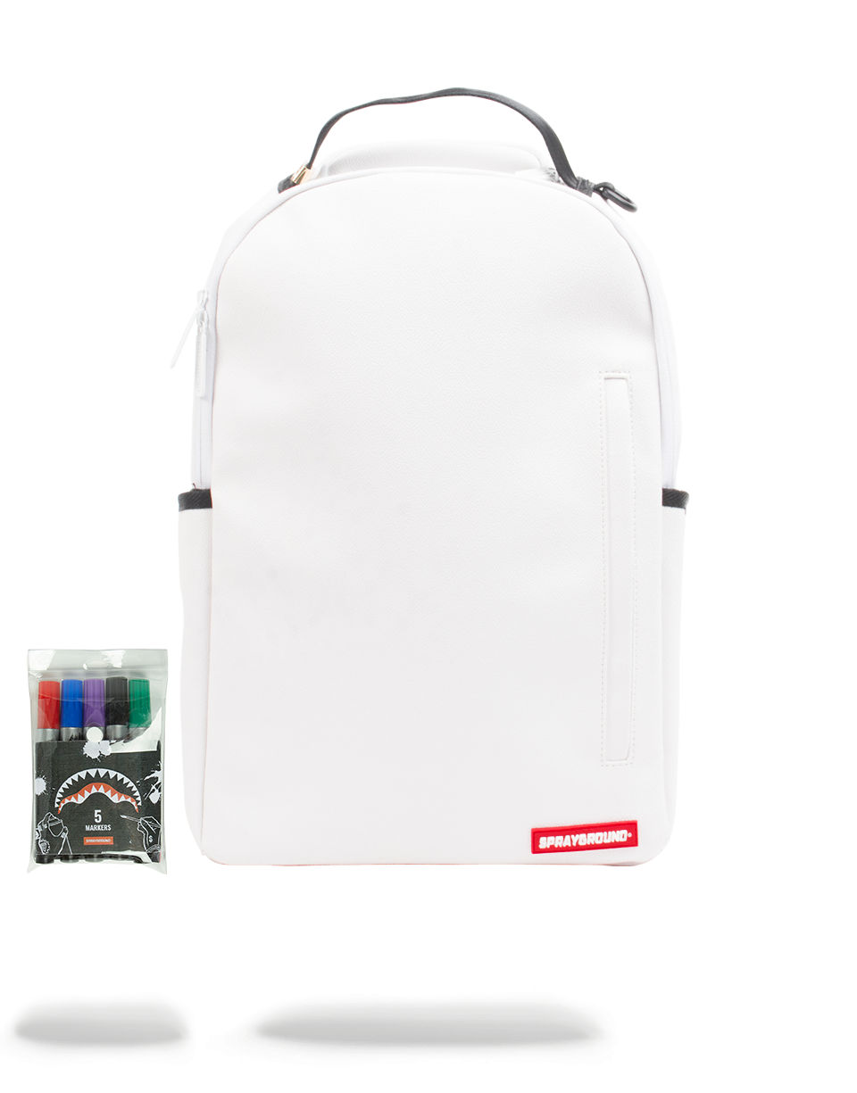 THE SPRAYGROUND DIY WHITE BACKPACK (VEGAN LEATHER & INNER MONEY LINING) & MARKERS INCLUDED